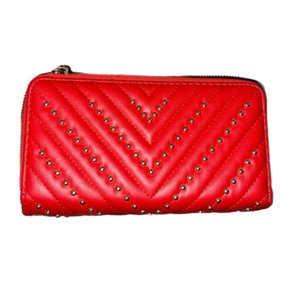 Couture Gems Red Quilted Faux Leather Double zipped Wallet Purse - Picture 2 of 5